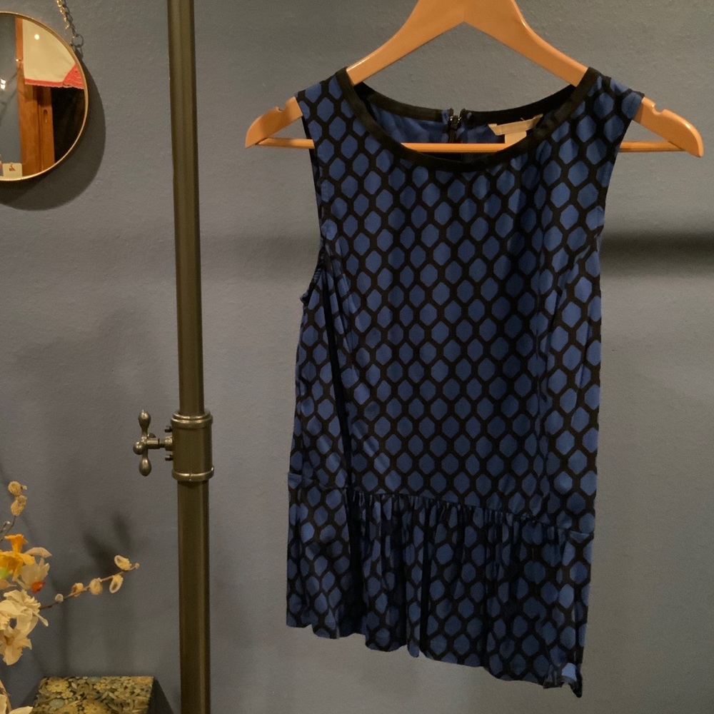 Geometric print cotton peplum blouse